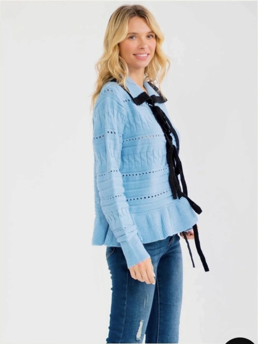 In The Beginning Blue Black Tie Front Cardigan Size Small NWT